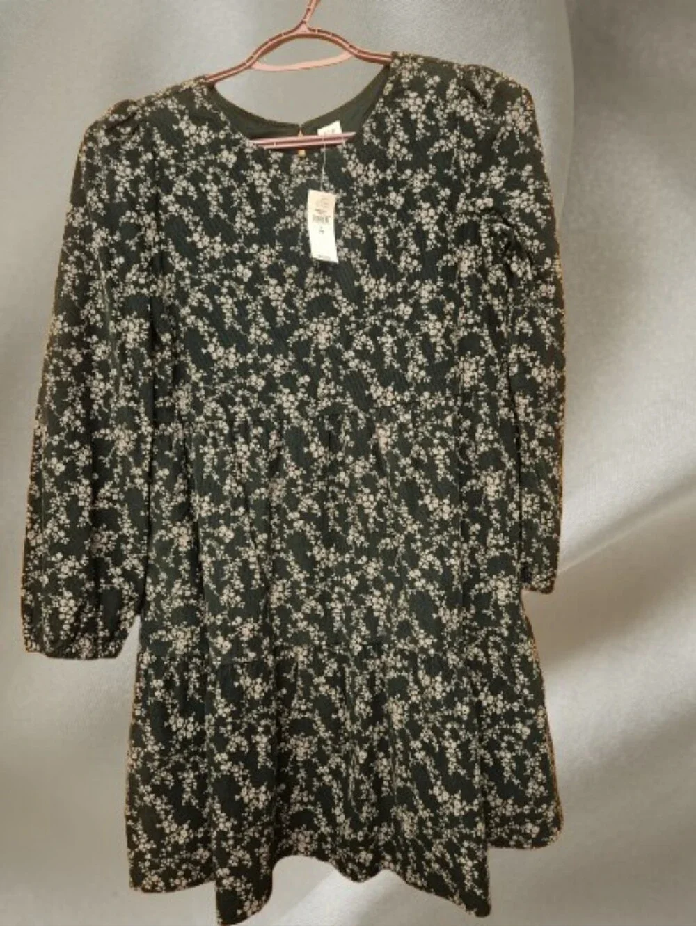 GAP Green Floral Long-Sleeve Casual Dress; Fall; Corduroy Feel But 100% Cotton